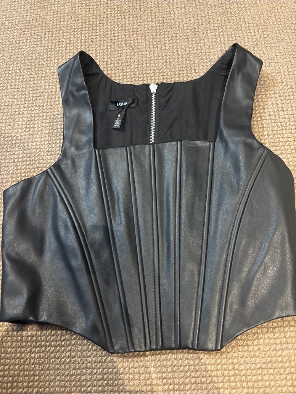 Aqua Black Faux Leather Corset-Style Tank Top